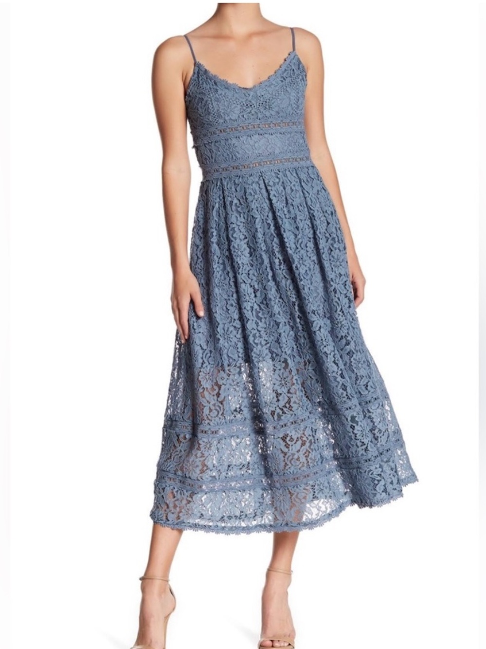 NSR Blue Crochet Lace Sleeveless Midi Dress